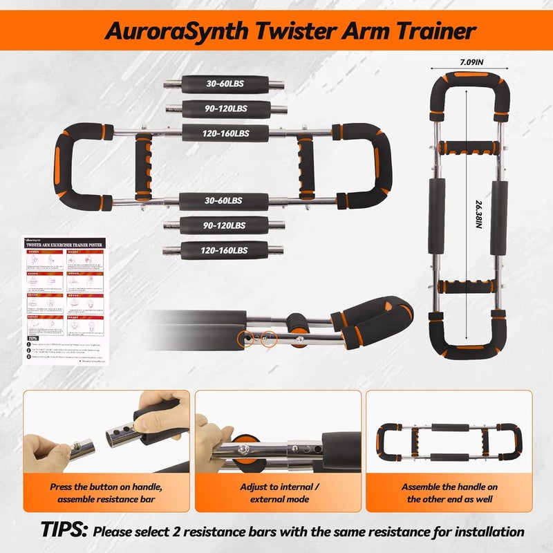 AuroraSynth Twister Arm Trainer, Adjustable Chest Workout Equipment with 6 Resistance Levels Springs (30-160 Lbs), Arm Trainer for Men & Women, Detachable Home Gym Fitness Trainer with Anti-Slip Handles - Image 2